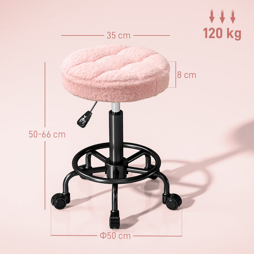 Rullende skammel højdejusterbar drejelig skammel 55-66 cm arbejdsskammel 360° drejelig ø50 x 50-66 cm lyserød