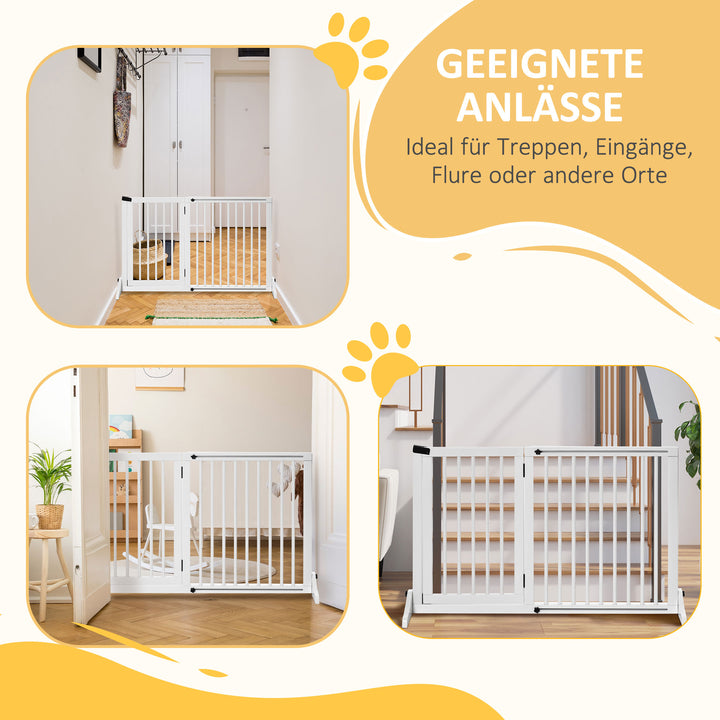 Hundegitter dør sikkerhedsgitter træsikkerhedsgitter fritstående hundegitter med dør hundebarrier konfigurationsgitter til pejs og komfur hvid 113-166 x 36 x 71 cm