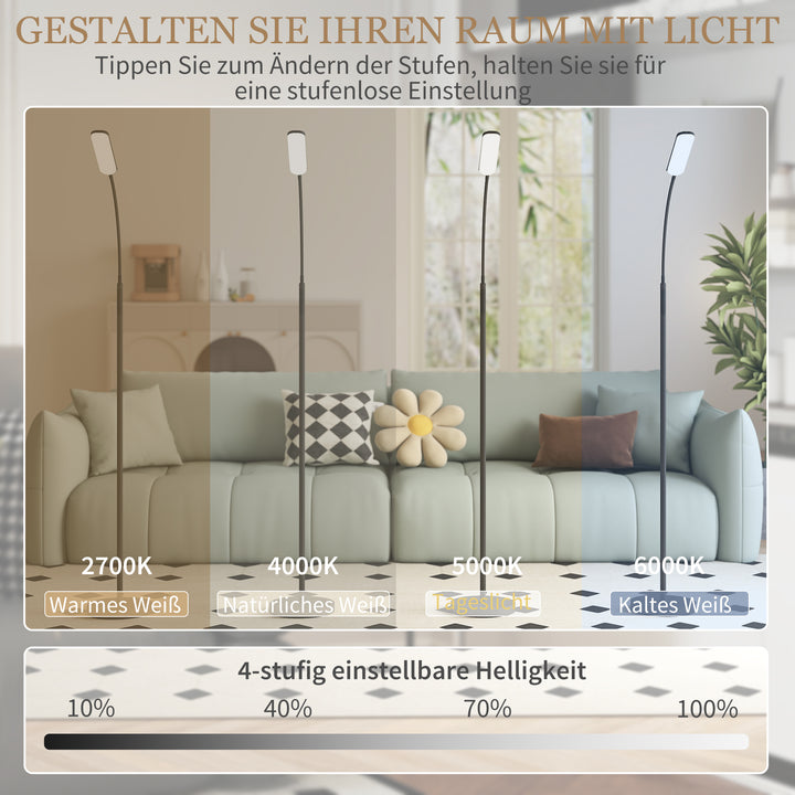 LED-gulvlampe, dæmpbar, med fjernbetjening, 360° svanehals, sort