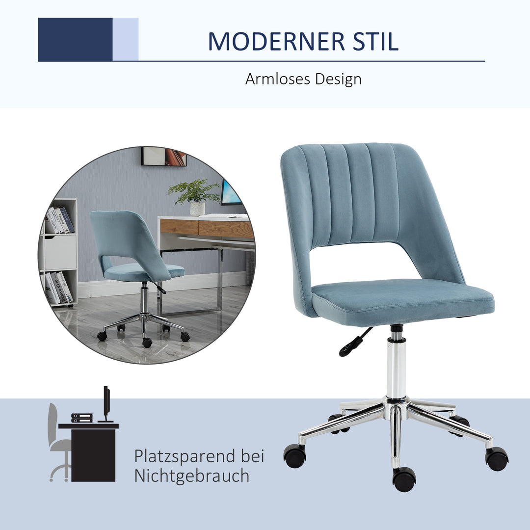 Skrivebordsstol, højdejusterbar hjemmekontorstol uden armlæn, blå