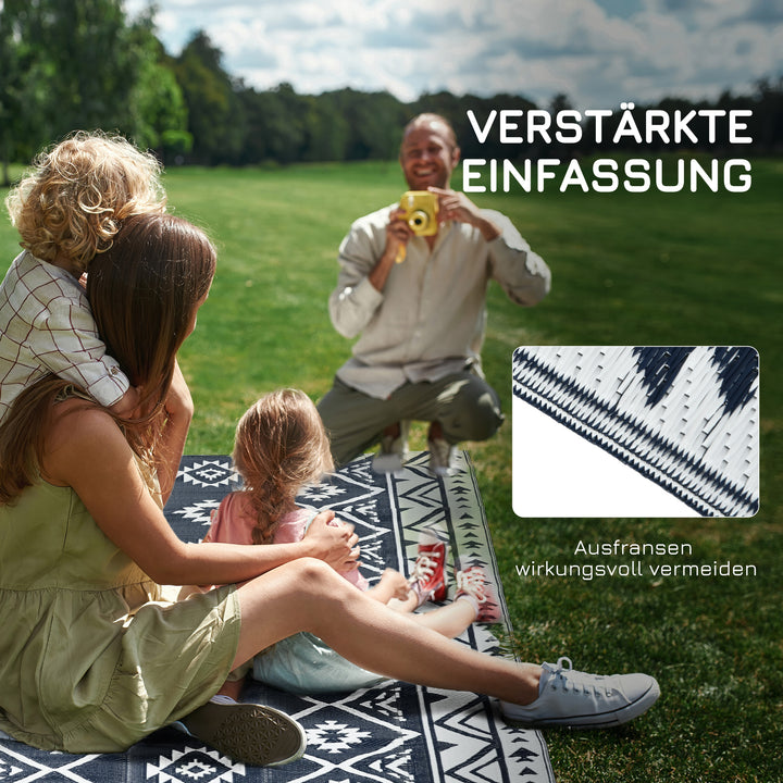 Udendørs tæppe terrassetæppe vejrbestandigt moderne design 182 cm x 274 cm x 0,3 cm sort + hvid