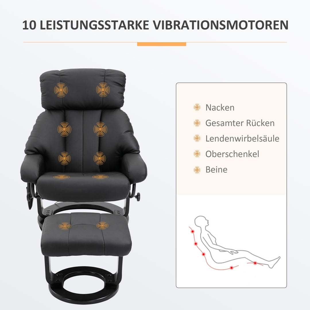 Lænestol med fodskammel, massagestol med lænefunktion, elektrisk lænestol med fjernbetjening, tv-stol med sidelomme, kunstlæder, sort