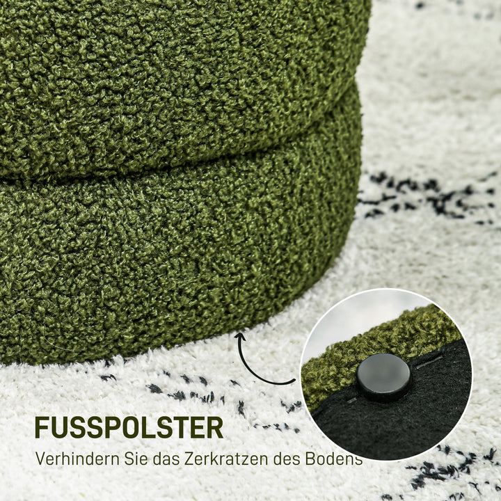 Skammel, rund, teddy fleece, op til 120 kg, ø40x45h cm, grøn
