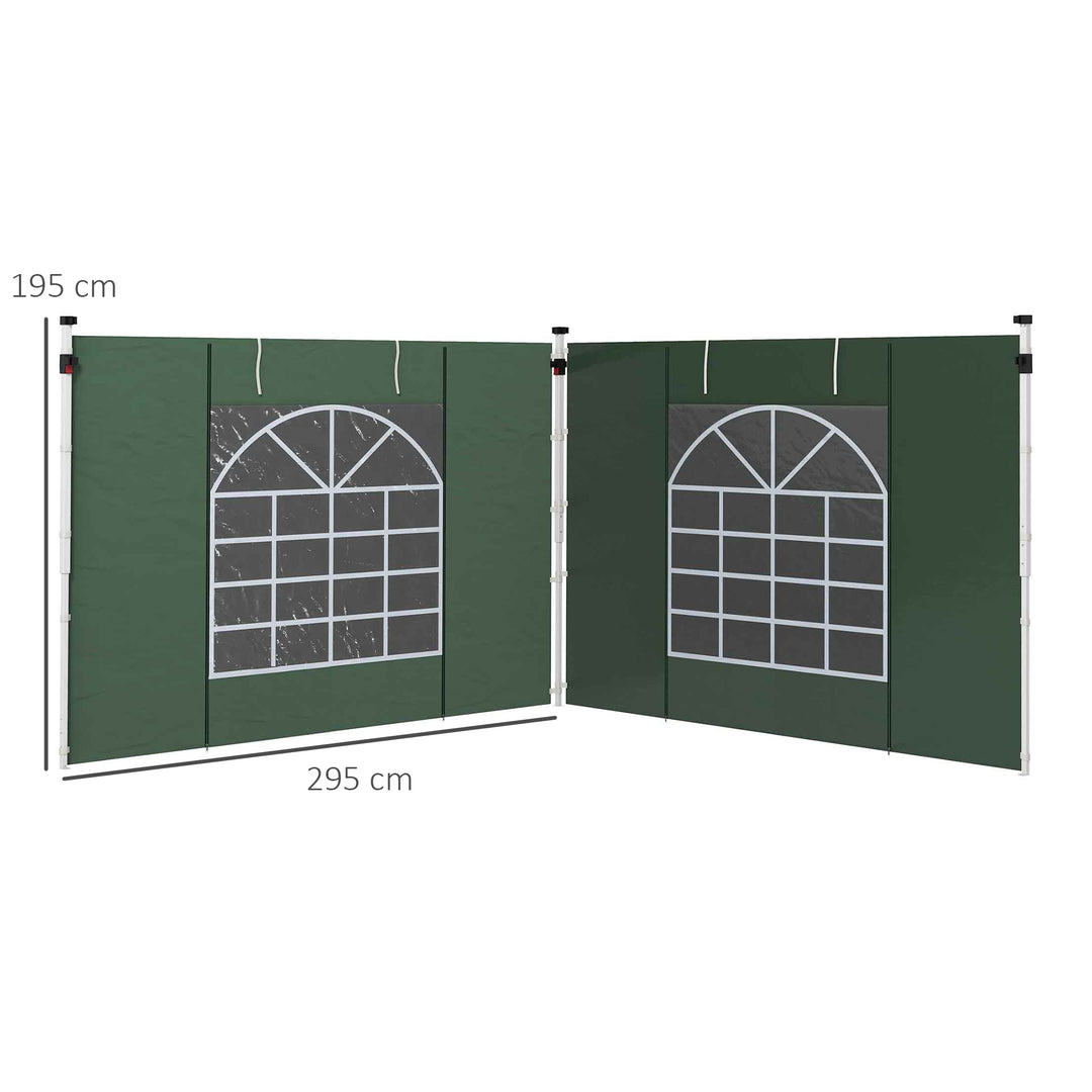 Solrige sidevægge til 3 x 3/3 x 6 m pavillon, sidepaneler med vindue, dør, reservevægge til partytelt, oxford-stof, grøn
