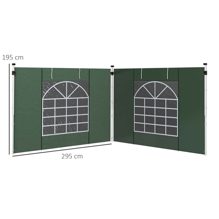 Solrige sidevægge til 3 x 3/3 x 6 m pavillon, sidepaneler med vindue, dør, reservevægge til partytelt, oxford-stof, grøn