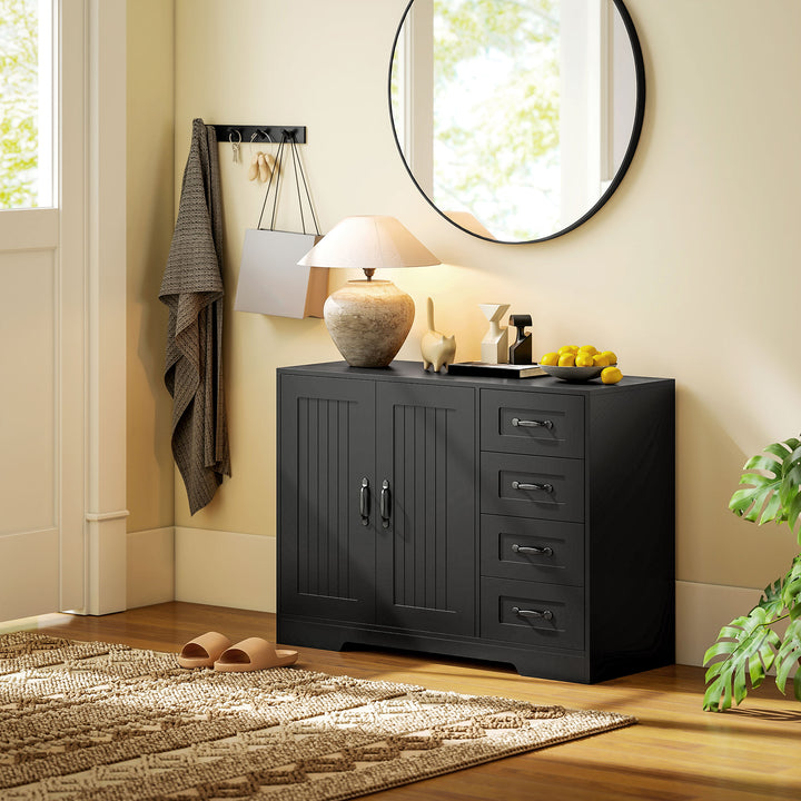 Skænk, kommode, moderne stil, 4 skuffer, 1 skab, 105 x 40 x 76 cm, sort