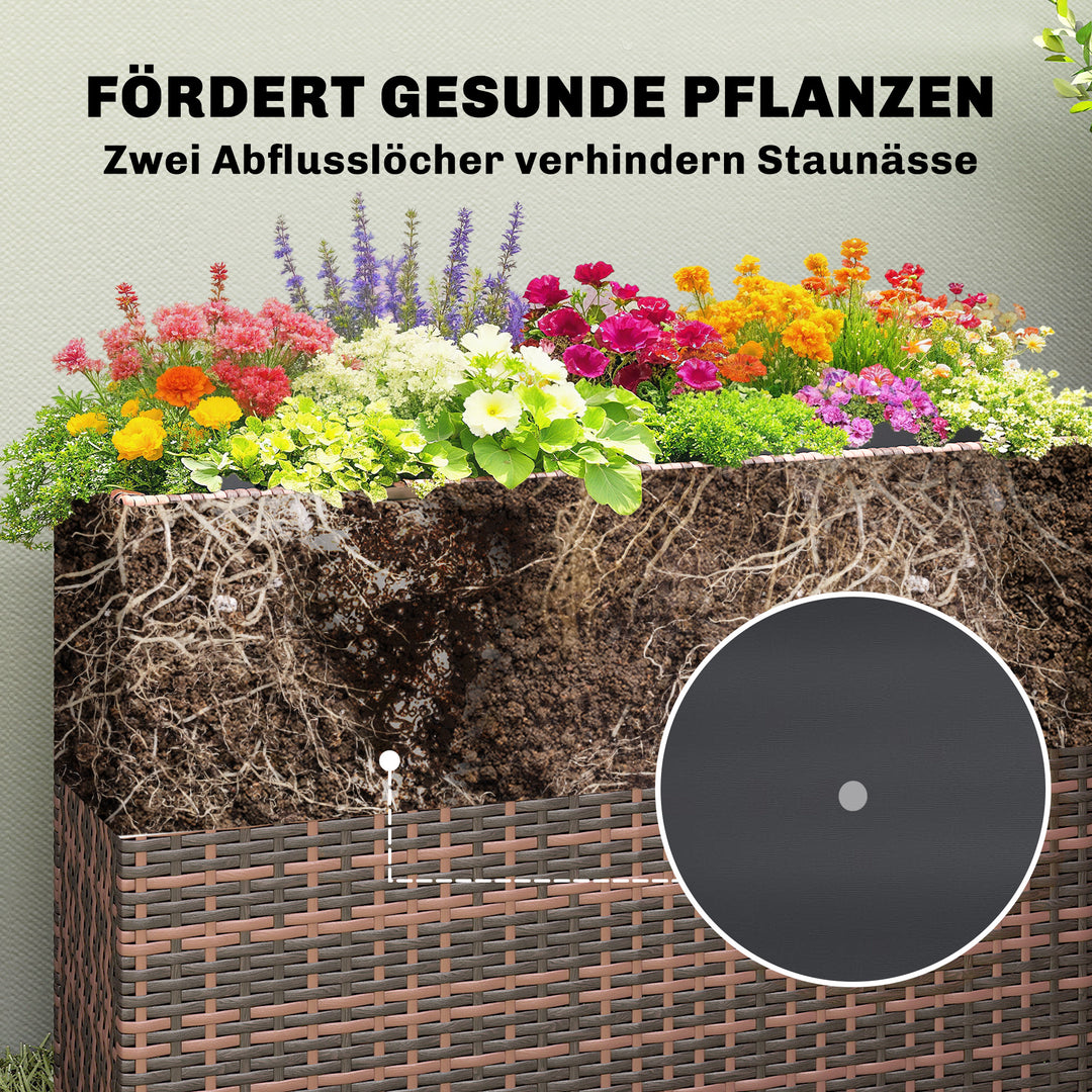 Hævet havebed med justerbare fødder, rattan blomsterkasse med aftagelig indsats til terrasse og balkon, brun