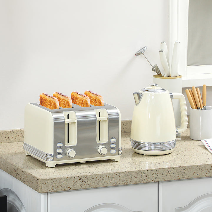 Elkedel- og brødristersæt, 1,7 L, 2200W, Strix termostat, filter, brødrister til 4 skiver, 7 ristningsniveauer, krummebakke