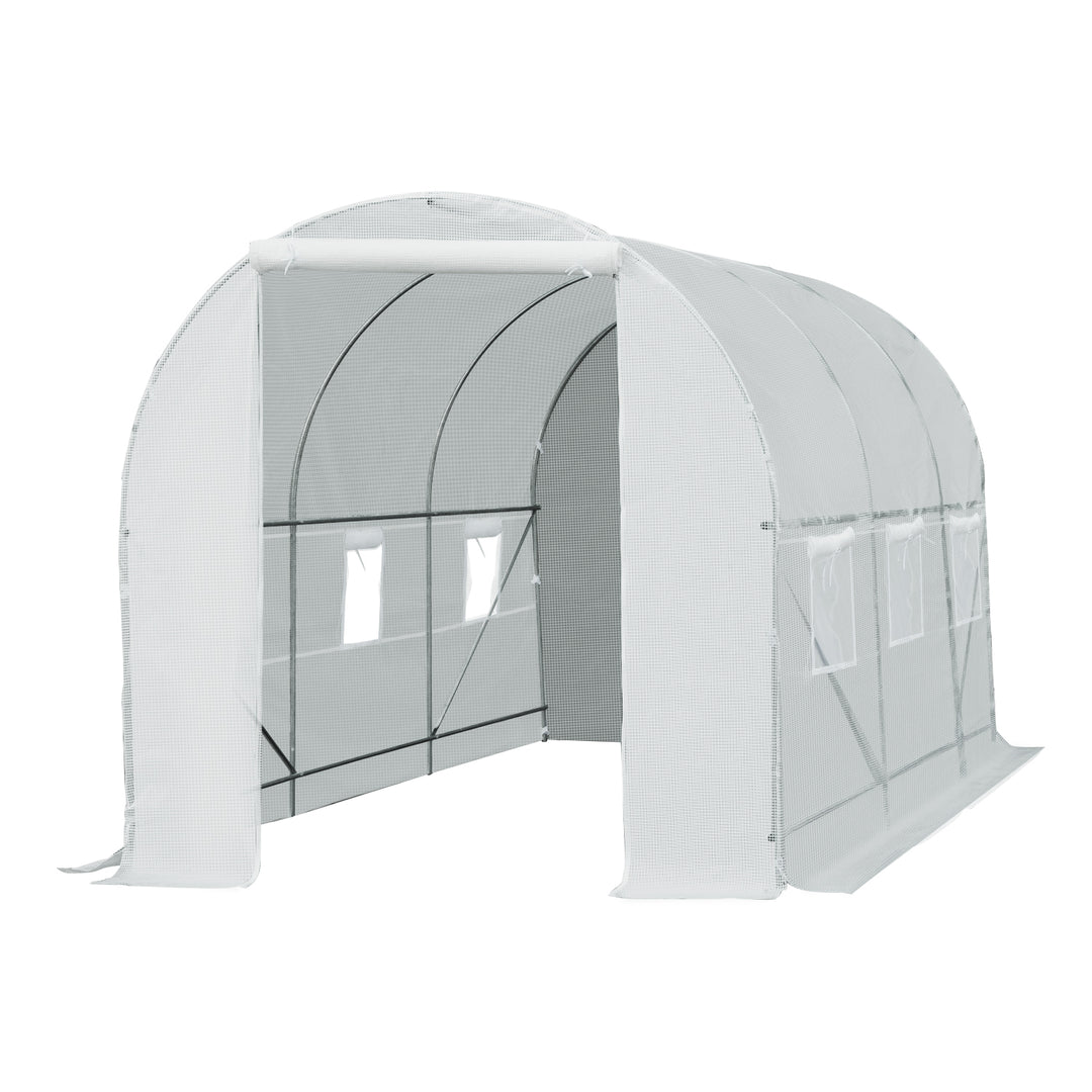 Plastikdrivhus med metalramme, 4,45 x 2 x 2 m, hvidt