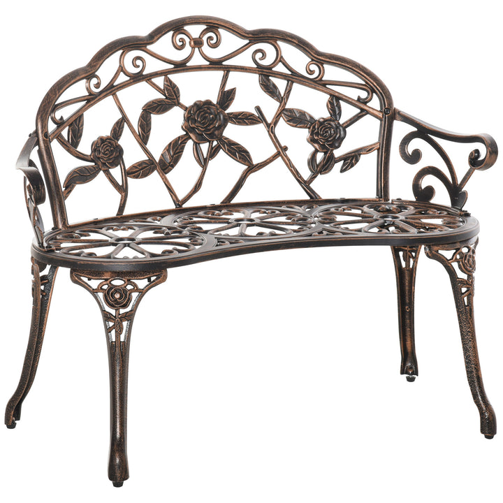 2-personers metal havebænk, bænk i retrostil, parkbænk med blomstermønster, 100 x 54 x 78 cm, bronze
