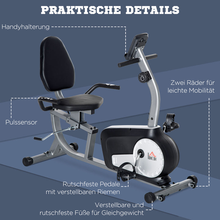 Motionscykel med 8 modstandsniveauer, 122-137 x 62 x 103 cm, stål, grå+sort+sølv