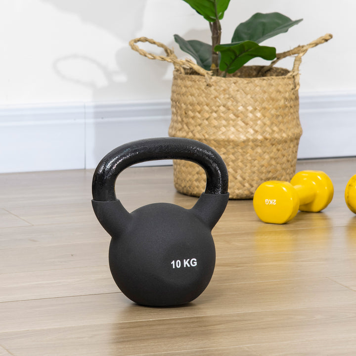 Kettlebell, 10 kg, med plastbelægning, stål, sort, 19 x 12 x 22 cm