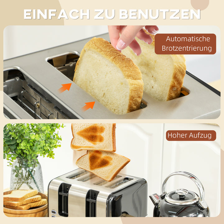 Elkedel- og brødristersæt, 7 bruningsniveauer, 1,7 L, plastik, rustfrit stål, sort