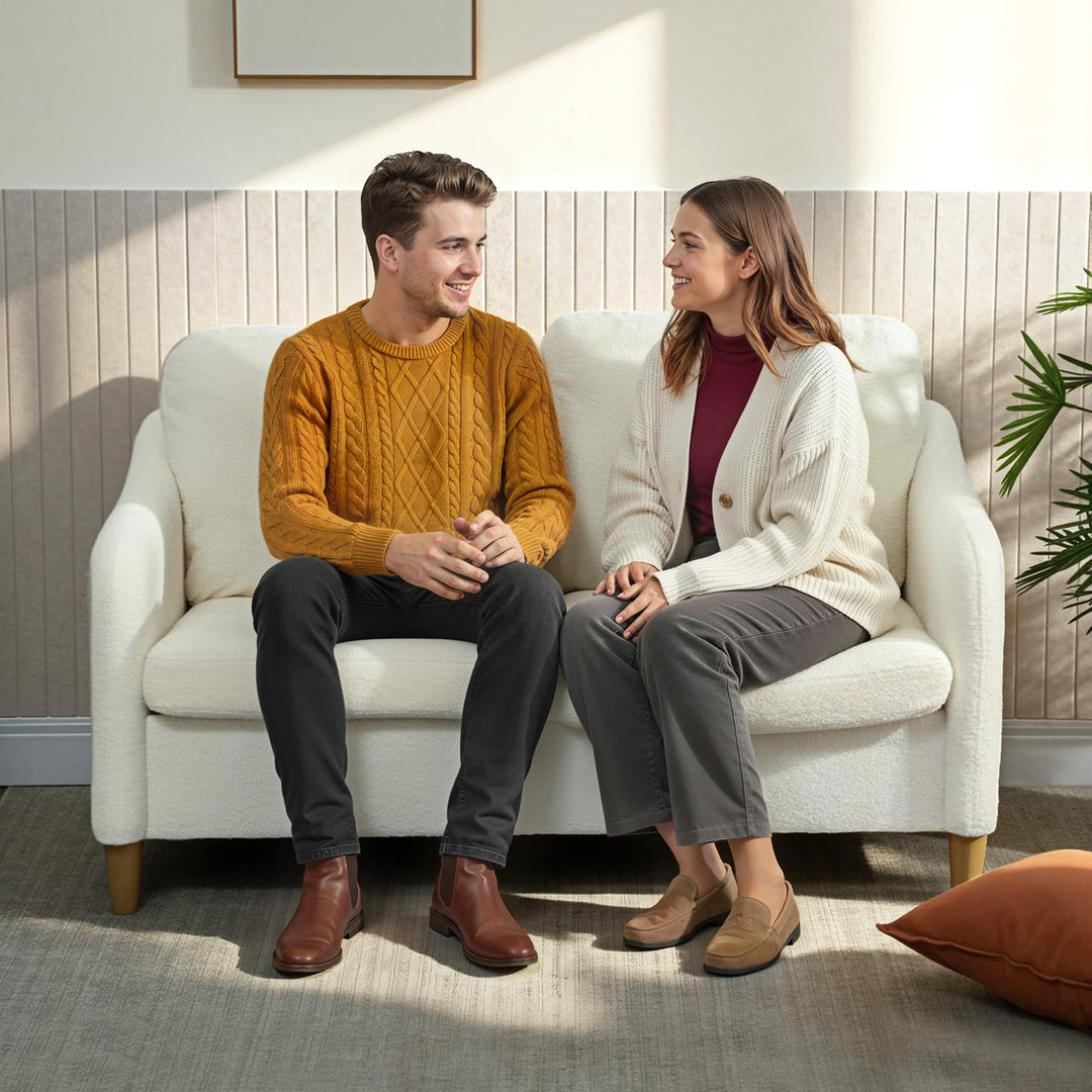 2-personers sofa, lille sofa med sherpa fleece-look, 137 cm, til stuen, cremehvid