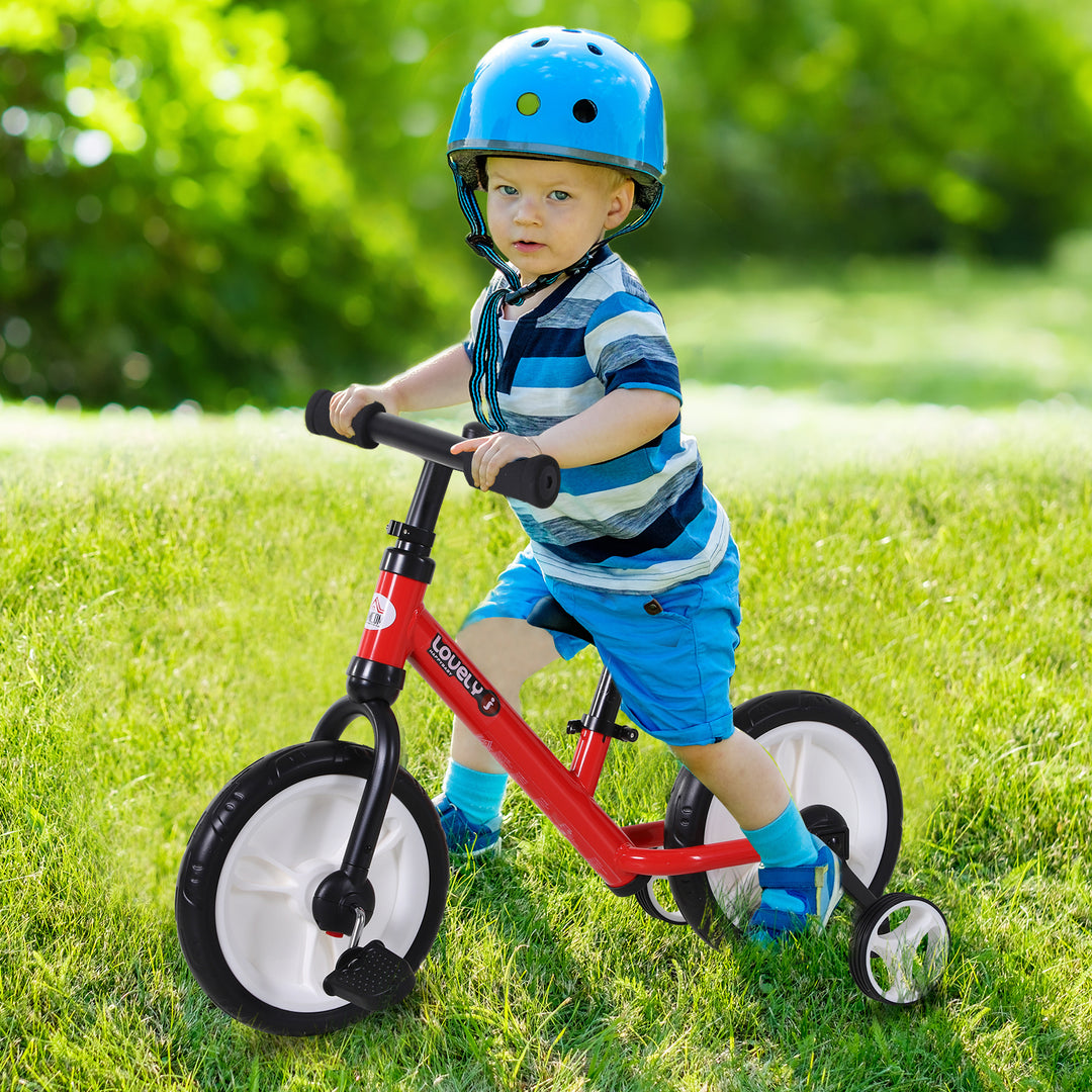 Børnebalancecykel, lærecykel, børnecykel, 2-i-1, børnecykel med støttehjul og pedaler, 2-5 år, sædehøjdejusterbar, pp, rød, 85 x b36 x h54 cm