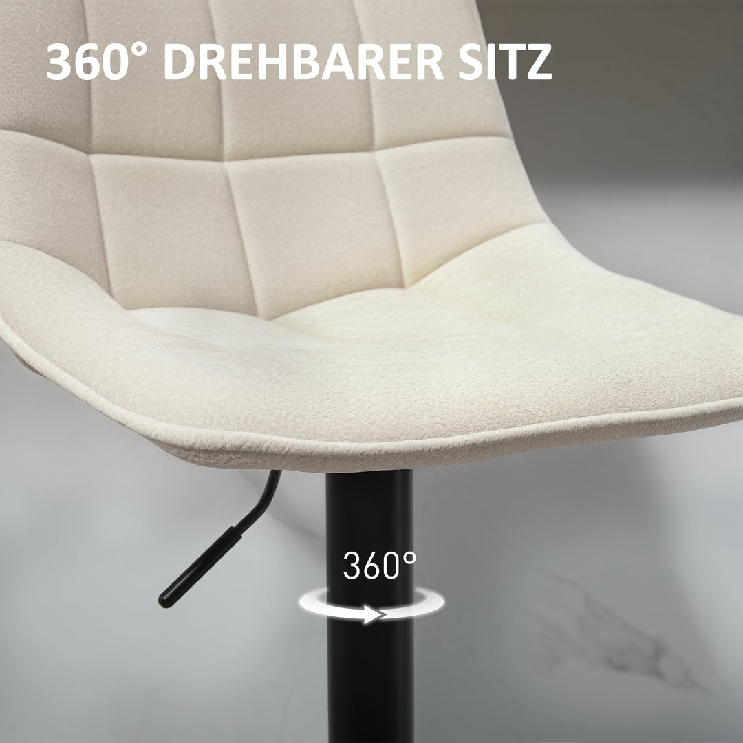 Moderne barstol, sæt med 2 drejebarstole med ryglæn, højdejusterbar, med fodstøtte, polstret, beige