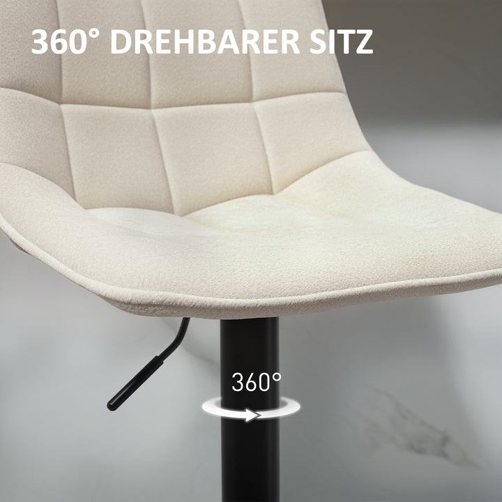 Moderne barstol, sæt med 2 drejebarstole med ryglæn, højdejusterbar, med fodstøtte, polstret, beige