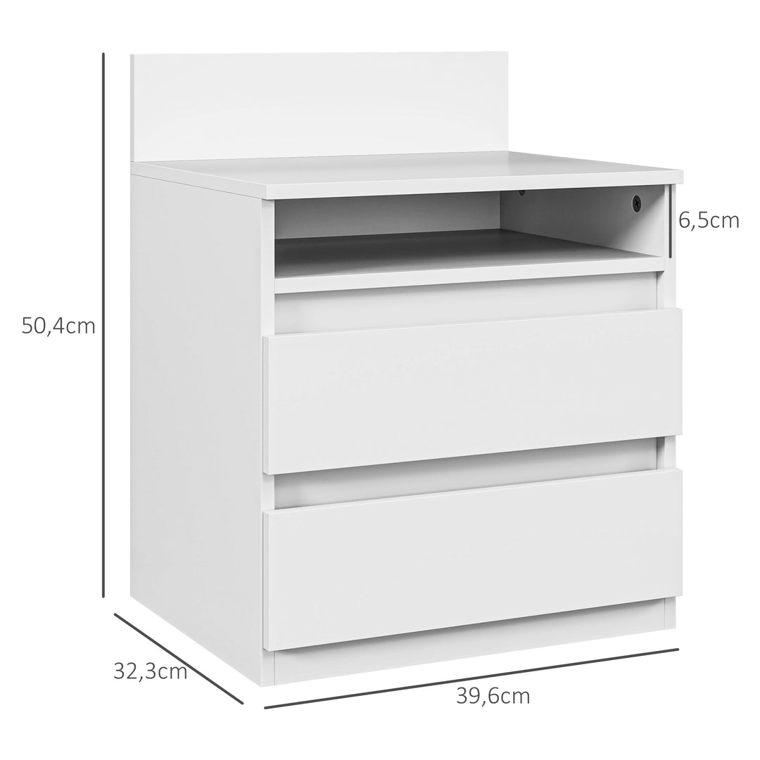 Sæt med 2 natborde med skuffer og opbevaring, moderne sidebord til soveværelse, hvid