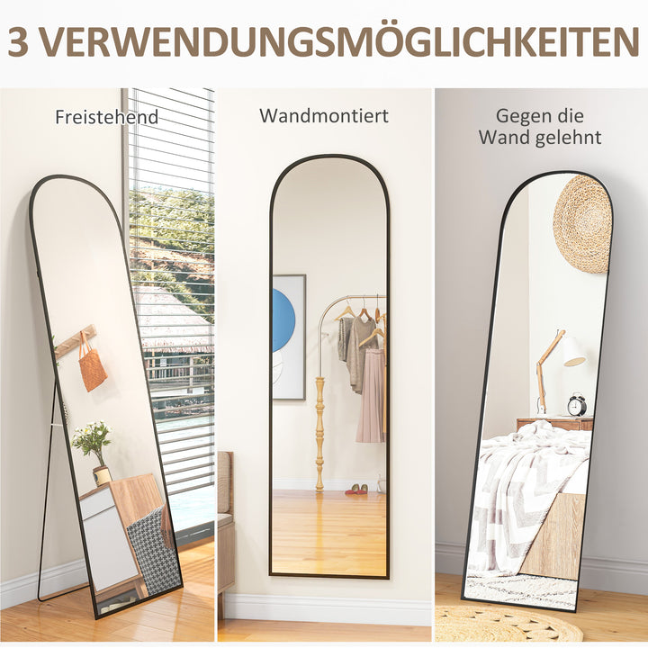 Stående spejl, helkropsspejl, moderne design, 50 cm x 1,5 cm x 161,5 cm, sort