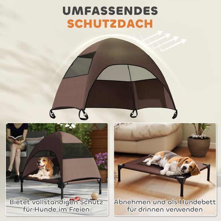 Udendørs hundeseng med tag, hævet hundeseng til mellemstore hunde, 76 x 61 x 71 cm, kaffe