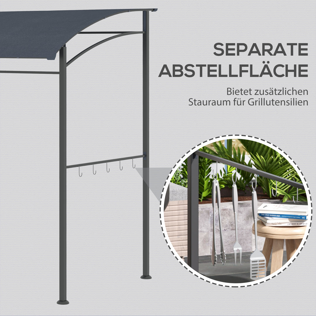 Grillpavillon, grillovertræk, regnslag, kroge til redskaber, stålramme, grå, 215 x 150 x 174/220 cm