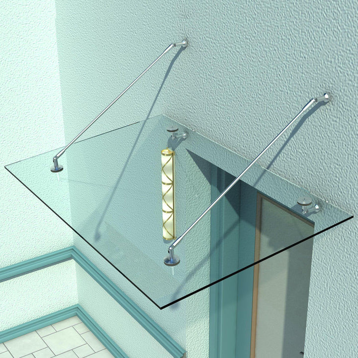 Baldakin dørbaldakin, hærdet glas, 304 rustfrit stål klar glas 150 x 90 cm