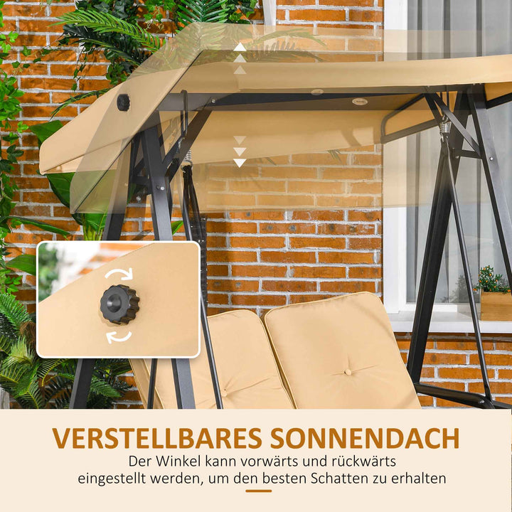 Hollywood gynge, 2-personers havegynge med justerbar baldakin, lasteevne op til 220 kg, 145 x 116 x 172 cm, beige