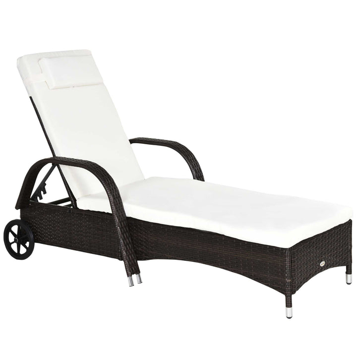 Havestol med hynde, justerbar ryglæn, metalstel, polyrattan, brun+creme, 200 x 73 x 103 cm