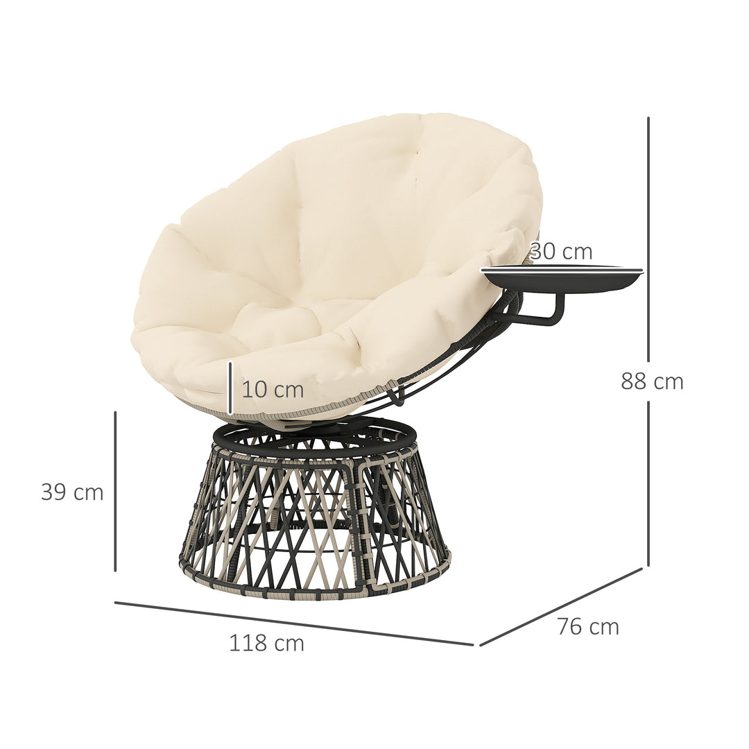 Papasan stol i rotting, 360° drejelig kurvestol med hyndediameter 90 cm, rund beige