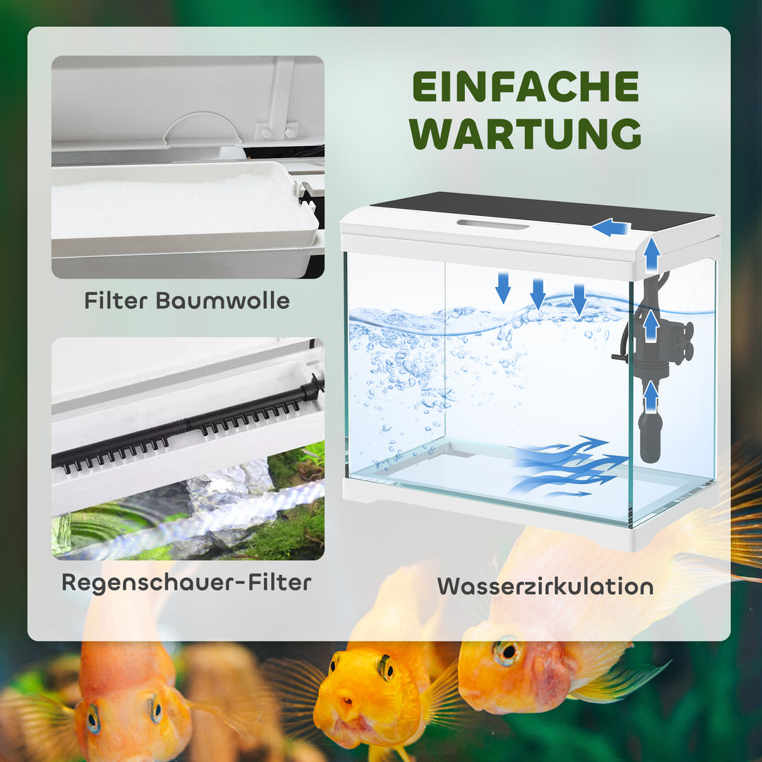 Akvarium, 17 l tropisk fisketank, nem vedligeholdelse, frit udsyn, med led-lys, 35l x 21b x 31h cm, hvid+sort
