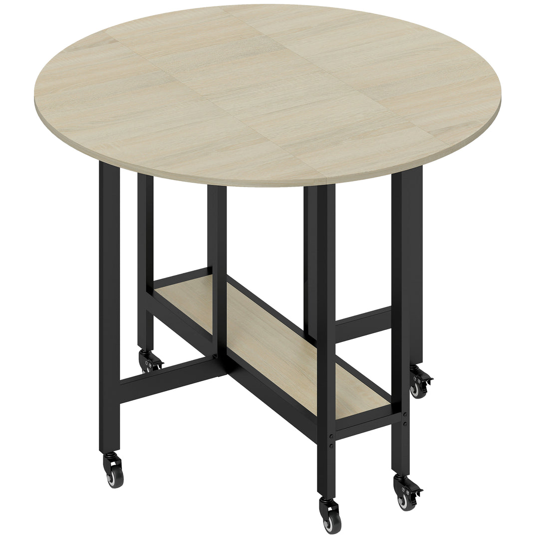 Klapbord, bord med klapfunktion og åben hylde, rullebord til spisestue, små rum, natur