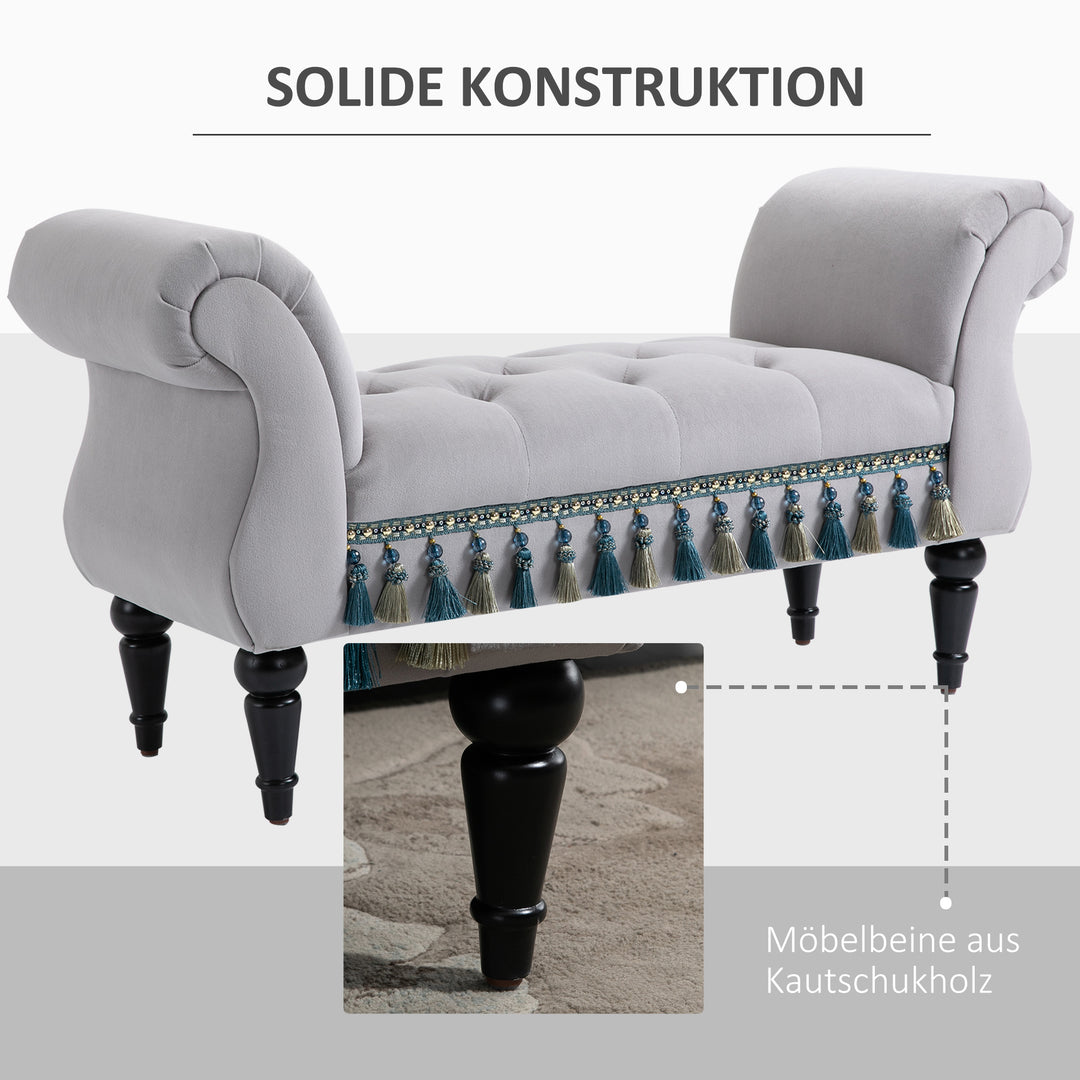 Polstret bænk, fløjlslook, luksuriøs sengebænk med træben, entrébænk til soveværelse, lasteevne op til 150 kg, lysegrå, 117 x 40 x 58 cm
