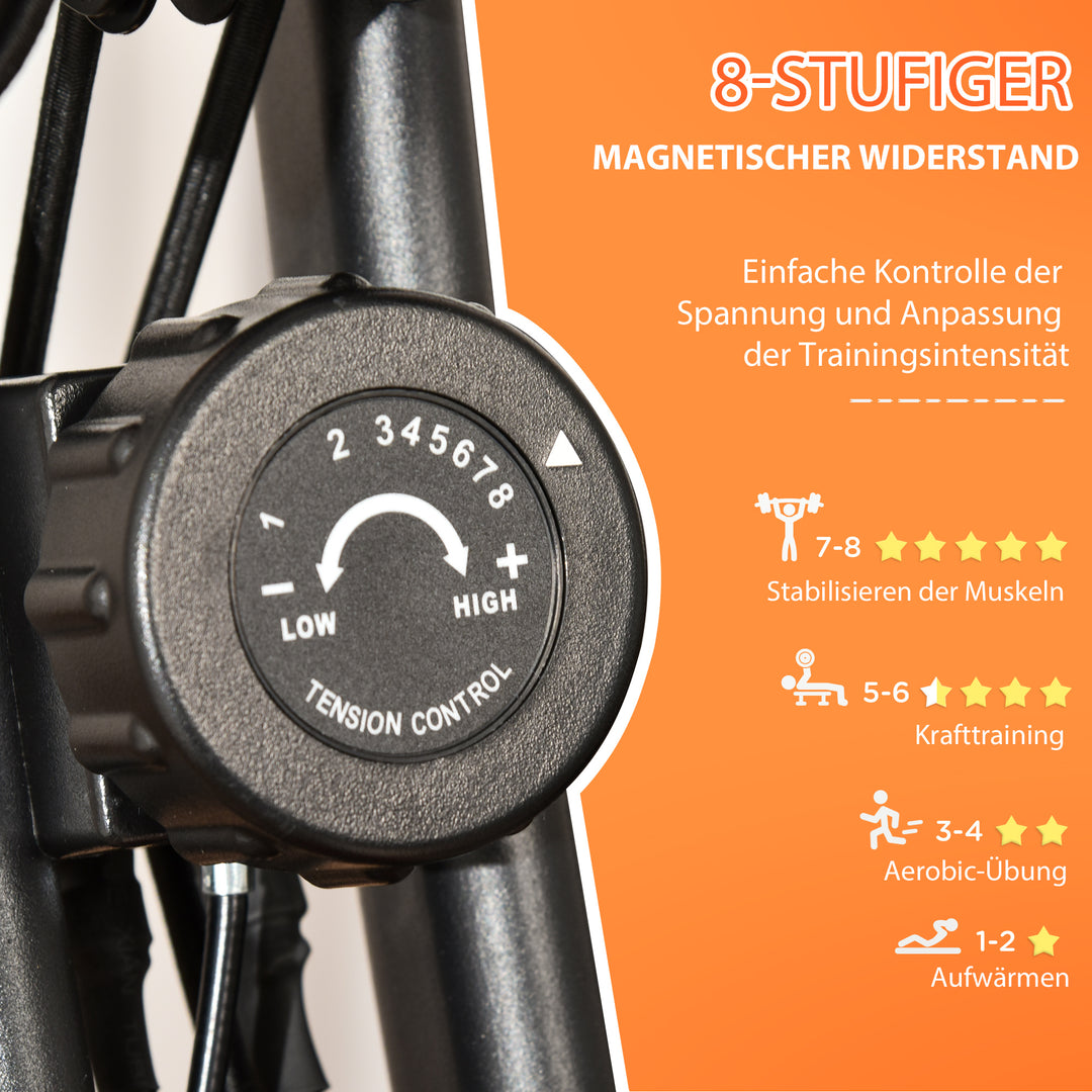 X-bike 2-i-1 motionscykel med lcd-skærm, pulsmåler, foldbar motionscykel med 8 niveauer af magnetisk modstand, 1 par spændereb, stålrød 105 x 48 x 118 cm