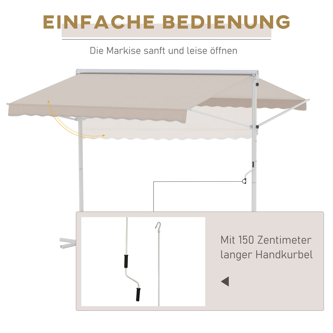 Fritstående markise, havemarkise, markise med foldearm og håndsving, terrasse, cremefarvet, 3x3m