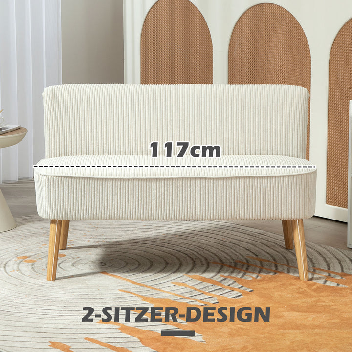 2-Personers sofa, blød polstring, letplejeligt betræk, bæreevne op til 150 kg, 117 x 56,5 x 77 cm, cremehvid