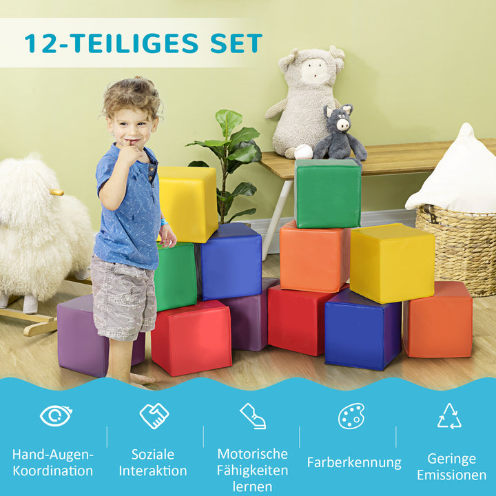12-delt skumbyggeklodssæt til børn, bløde byggeklodser, kæmpe byggeklodser, byggelegetøj til 1-3-årige, børnebyggeklodssæt, rød og gul.