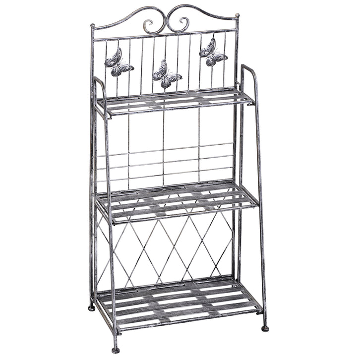 Plantehylde plantestativ blomsterhylde blomsterstativ blomstertrappe havehylde 3 niveauer metal sølvgrå 44 x 25 x 96 cm