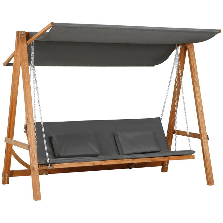 Hollywood gynge med sengefunktion, 3-personers havegynge, lærketræ med justerbar solskærm, 225,5 x 130 x 180 cm