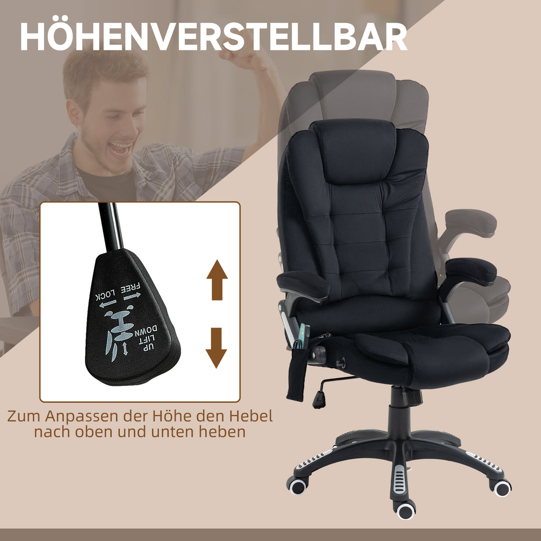 Kontorstol med massage- og varmefunktion, ergonomisk, højdejusterbar, sort