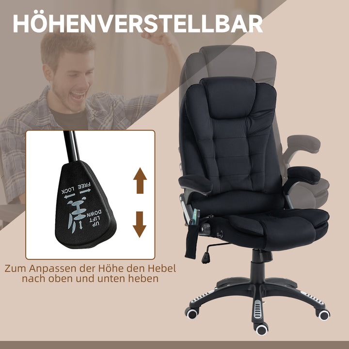Kontorstol med massage- og varmefunktion, ergonomisk, højdejusterbar, sort