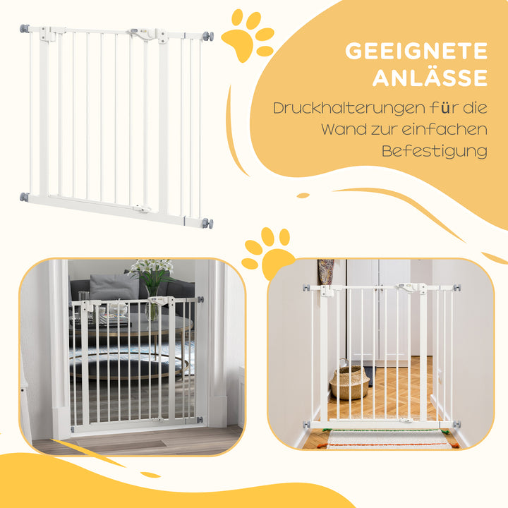 Hundegitter, kæledyrsgitter, metal, plast, 74-87 cm, hvid