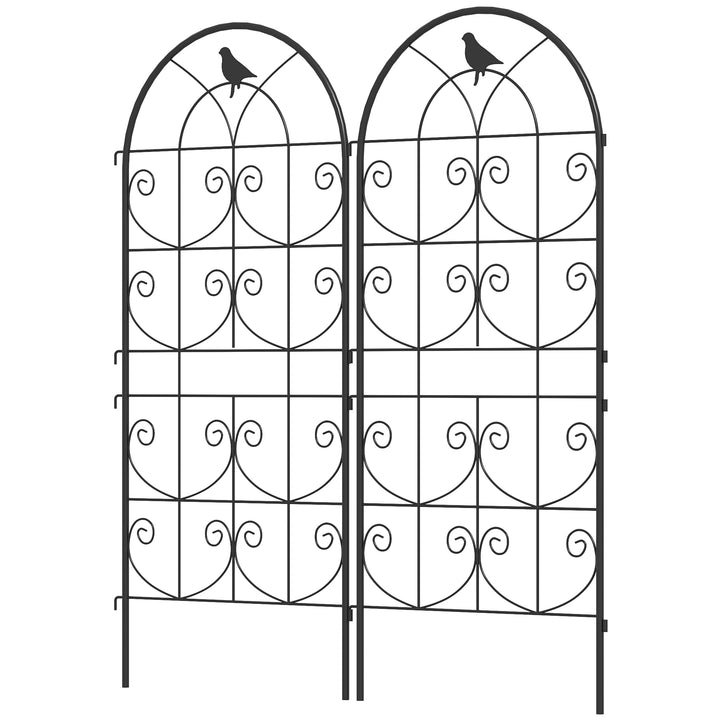 Metalespalier sæt med 2 til stikkontakt, rustfri, med fugledesign til klatreplanter, 50x120 cm, sort