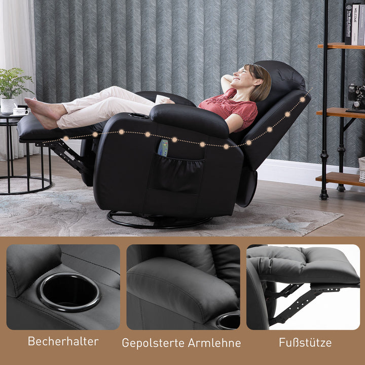 Massagestol, lænestol, gyngefunktion, 8 vibrationspunkter, inklusive fjernbetjening, sort