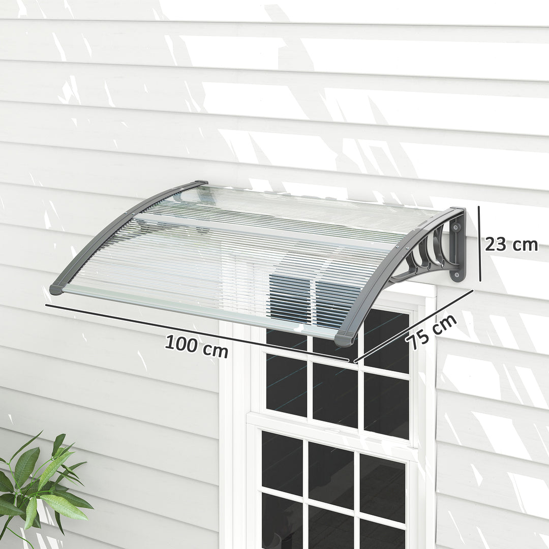 Canopy, hoveddørsmarkise, tagdækning til indgange og vinduer, 100l x 75b x 23h cm, sølv