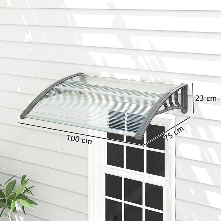 Canopy, hoveddørsmarkise, tagdækning til indgange og vinduer, 100l x 75b x 23h cm, sølv