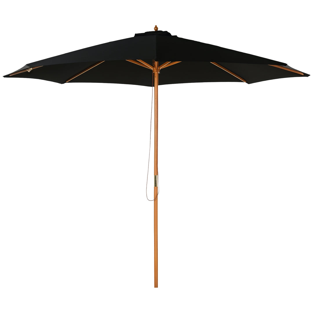 Parasol Ø 300 cm, parasol med UV-beskyttelse, træparasol til balkon, stabil strandparasol, markedsparasol, solbeskyttelse til strand, terrasse, have, sort