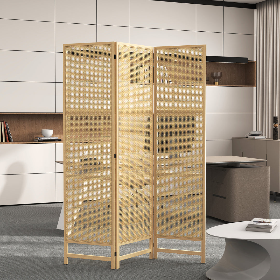 3-Panels rumdeler, 180 cm foldbar vægskærm, fritstående rumdeler med håndvævet design til hjemmet, naturlig