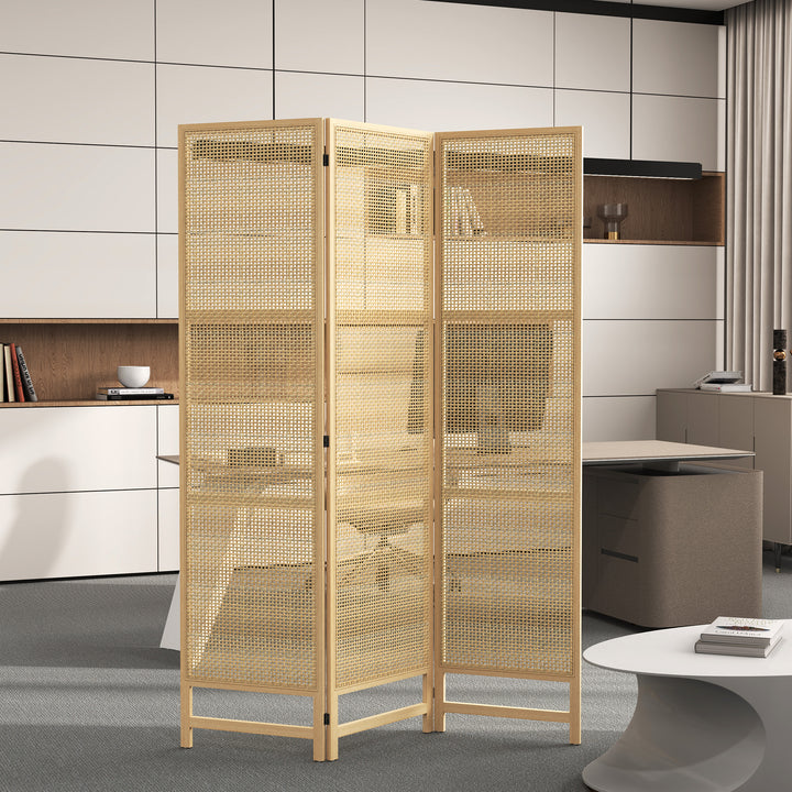 3-Panels rumdeler, 180 cm foldbar vægskærm, fritstående rumdeler med håndvævet design til hjemmet, naturlig