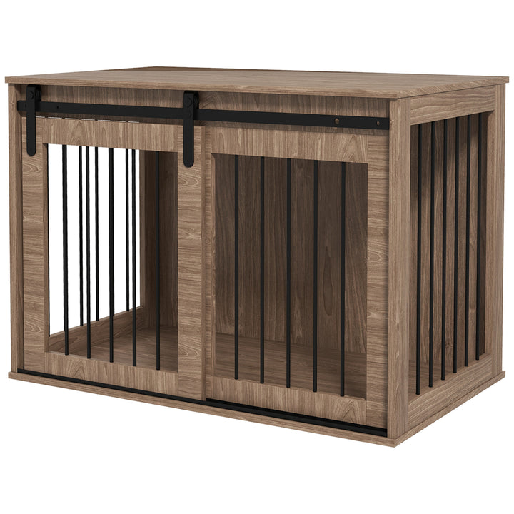 Hundebur, aflåseligt, trælook, rustikt design, 98 cm x 58 cm x 67 cm, valnød + sort