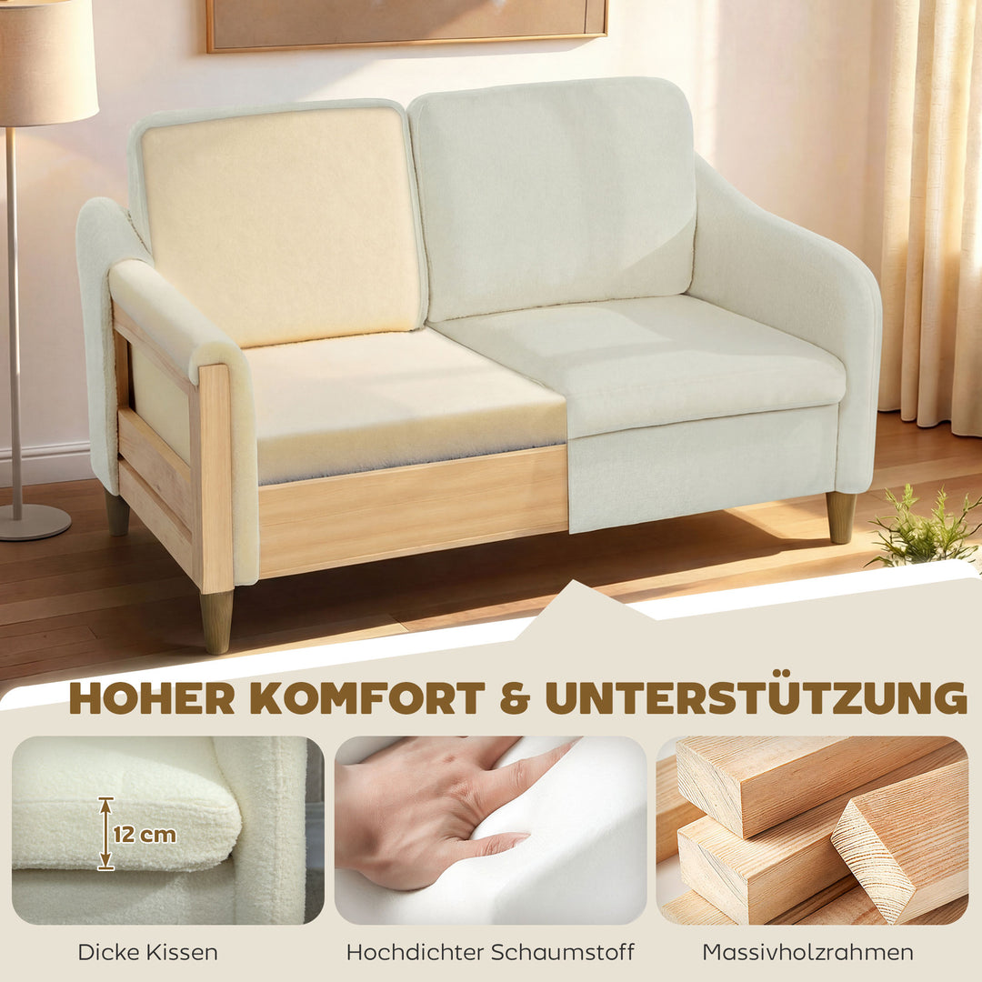 2-personers sofa, lille sofa med sherpa fleece-look, 137 cm, til stuen, cremehvid